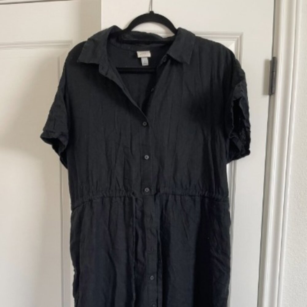 A New Day Linen Midi Shirtdress Drawstring Waist Large